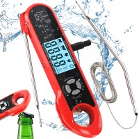 TOIAMOI Digital Meat Thermometer with Smart Alarm, Dual Probe & Bottle Opener - Waterproof Cooking Thermometer for Oven, Grill, BBQ, Magnetic Back & Hanging Design
