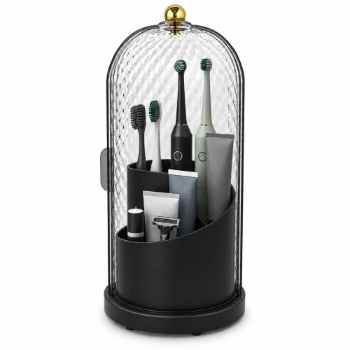 Ocalpur Toothbrush Holders with Cover for Bathroom Countertop, Rotating Bathroom Organizer with Sliding Door Drainage Holes, 3 Slots Makeup Brushes Holder(Black) Ocalpur Toothbrush Holders with Cover for Bathroom Countertop, Rotating Bathroom Organizer with Sliding Door Drainage Holes, 3 Slots Makeup Brushes Holder(Black)