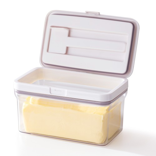 TOIAMOI Butter Dish, Airtight Butter Keeper Container with Magnetic Cutter, BPA-free, for Countertop and Refrigerator Door Shelf, White