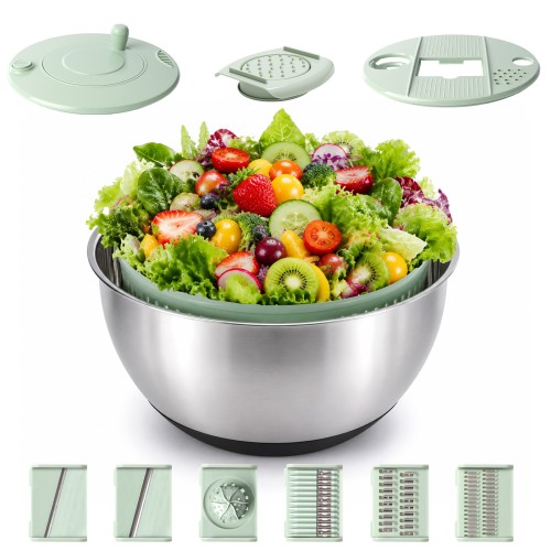 Ocalpur 3-in-1 Stainless Steel Salad Spinner, Vegetable Lettuce Spinner with 6 Blades, Vegetables Wash Bowl with Drainage Hole, Stop Button, Non-Slip Base, 4.76Qt Ocalpur 3-in-1 Stainless Steel Salad Spinner, Vegetable Lettuce Spinner with 6 Blades, Vegetables Wash Bowl with Drainage Hole, Stop Button, Non-Slip Base, 4.76Qt