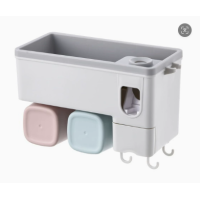 Ocalpur Toothbrush Holders for Bathrooms, 2 Cups Toothbrush Holder Wall Mounted with Toothpaste Dispenser - Large Capacity Tray, Cosmetic Drawer - Tooth Brushing Holder & Bathroom Accessories