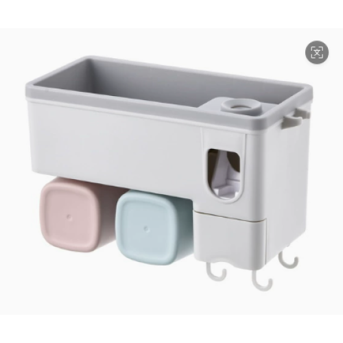 Ocalpur Toothbrush Holders for Bathrooms, 2 Cups Toothbrush Holder Wall Mounted with Toothpaste Dispenser - Large Capacity Tray, Cosmetic Drawer - Tooth Brushing Holder & Bathroom Accessories